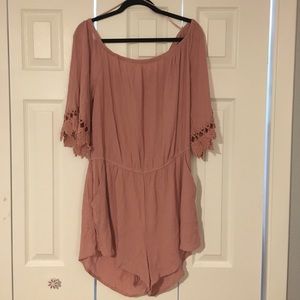 Blush Pink Romper Off Shoulder with Pockets